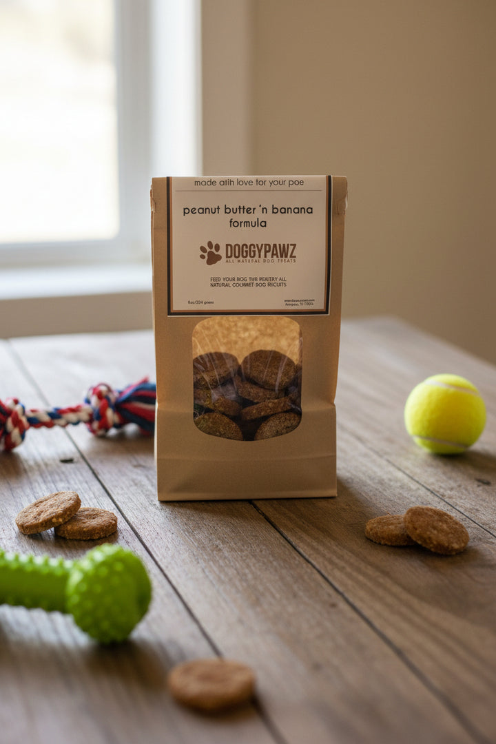 Peanut Butter n Banana Dog Biscuits by Doggypawz Gourment